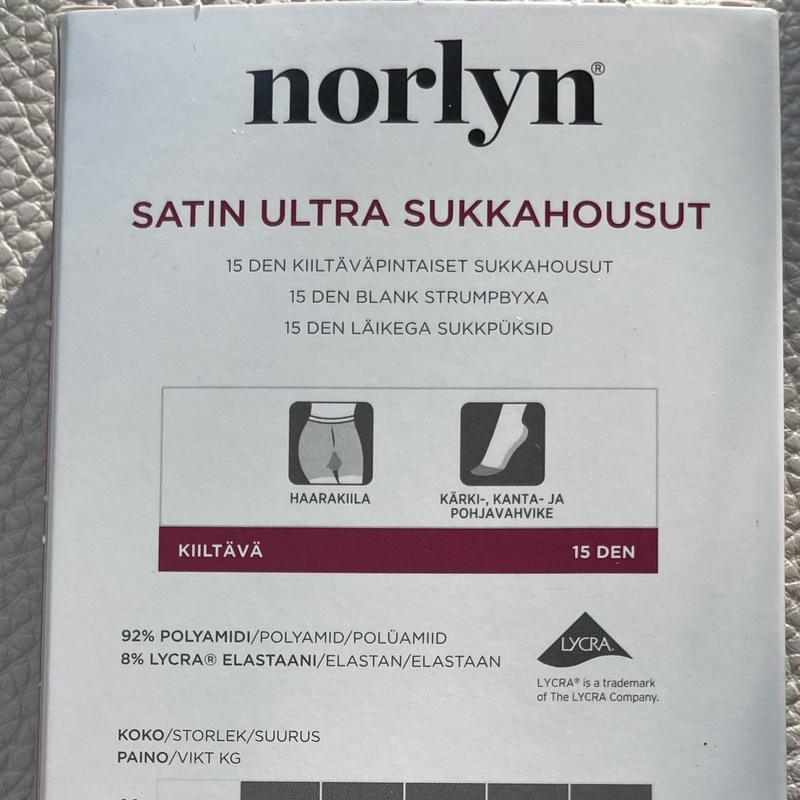 KUVA 2  Uudet NORLYN  Satin Ultra sukkahousut, väri  Smoke, 15 den, kiiltävä.
Koko 40-44. 